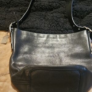Black Pebbled Leather Shoulder Bag with Curved Strap